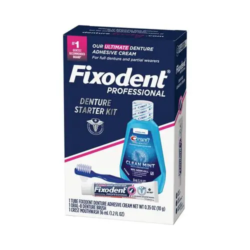 Fixodent Professional Denture Starter Kit with Adhesive, Brush, and Mouthwash Denture Rescue